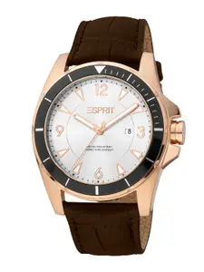 ESPRIT Men Brass Dial & Leather Straps Analogue Watch ES1G322L0105