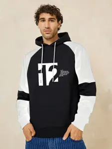 BAESD Colourblocked Hooded Long Sleeves Fleece Pullover Sweatshirt