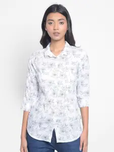 Crimsoune Club Women White Classic Slim Fit Floral Printed Casual Shirt
