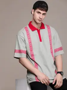 Moda Rapido Geometric Printed Polo Collar Drop-Shoulder Sleeves T-shirt