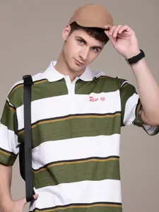 Moda Rapido Pure Cotton Striped Drop-Shoulder Sleeves T-shirt