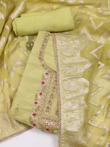 Meena Bazaar Green Embroidered Unstitched Dress Material