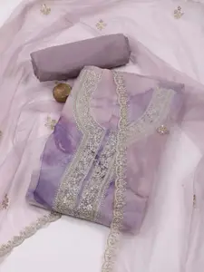 Meena Bazaar Purple Printed Organza Unstitched Dress Material