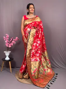 ZIBLON Red Art Silk Kanjeevaram Saree