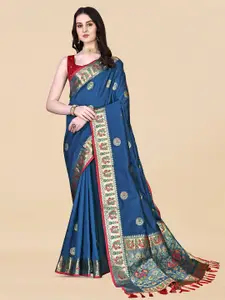 ZIBLON Blue Art Silk Kanjeevaram Saree