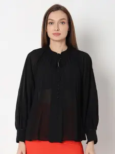 Vero Moda Tie-Up Neck Semi Sheer Shirt Style Top