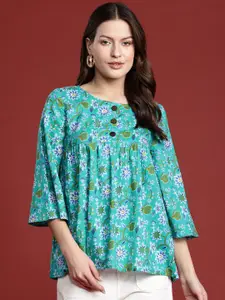 all about you Floral Print Pure Cotton Pleated Kurti