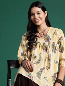 Sangria Floral Print Puff Sleeve Empire Top
