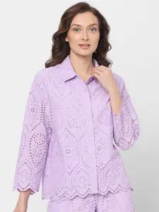 Vero Moda Self Design Semi Sheer Pure Cotton Casual Shirt