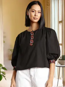 all about you Puffy Sleeves Cotton Linen Top