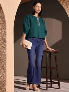 all about you Puffy Sleeves Cotton Linen Top