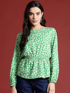 all about you Floral Print Puff Sleeve Cinched Waist Top