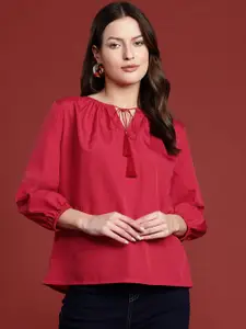 all about you Tie-Up Neck Puff Sleeves Top