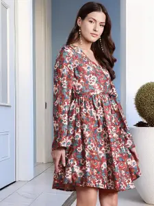all about you Floral Printed Puff Sleeves Wrap Dress