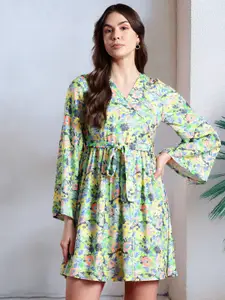all about you Floral Print Wrap Dress with Belt
