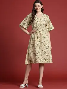 all about you Pure Cotton Floral Print Flared Sleeves Wrap Dress