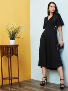 Globus Black Flared Sleeves Cut Out Fit & Flare Midi Dress