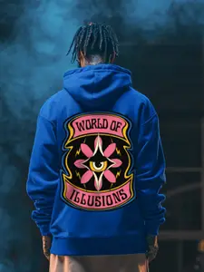 VEIRDO Graphic Printed Hooded Oversized Fleece Pullover Sweatshirt