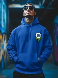 VEIRDO Graphic Printed Hooded Oversized Fleece Pullover Sweatshirt