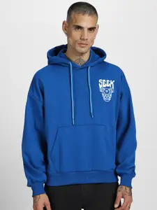 VEIRDO Men Blue Printed Hooded Sweatshirt
