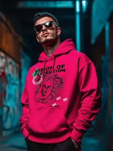 VEIRDO Graphic Printed Hooded Fleece Pullover Sweatshirt