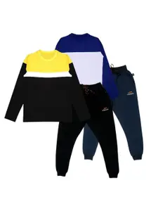 CoolTees4U Boys Pack Of 2 Colourblocked Pure Cotton T-shirts With Trousers