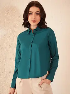 DENNISON Women Teal Smart Slim Fit Opaque Formal Shirt