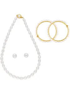 Sri Jagdamba Pearls Dealer Gold-Plated Pearl Studded & Beaded Necklace & Earrings With Bangles