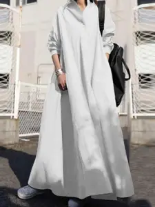 StyleCast White Shirt Collar Long Sleeves Maxi Dress