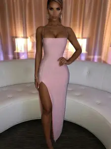StyleCast Pink Embellished Shoulder Straps Bodycon Maxi Dress