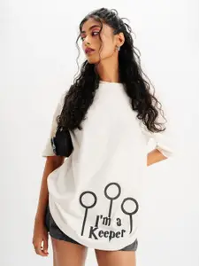 FREAKINS Typography Printed Oversized Pure Cotton T-shirt