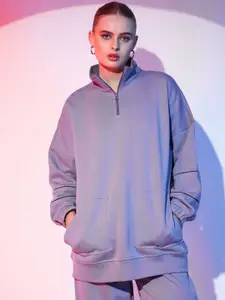 STREET 9 High Neck Half Zipper Fleece Pullover Sweatshirt
