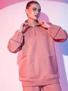 STREET 9 High Neck Half Zipper Fleece Pullover Sweatshirt