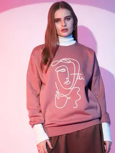 STREET 9 Graphic Printed Turtle Neck Fleece Pullover Sweatshirt