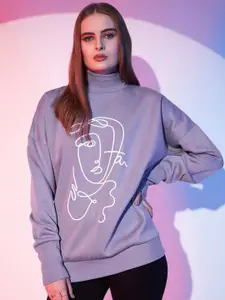 STREET 9 Lavender & White Graphic Printed Fleece Pullover Sweatshirt