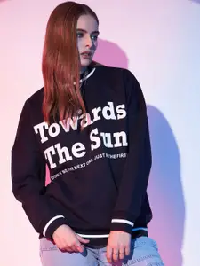 STREET 9 Navy Blue Typography Printed Drop Shoulder Pullover Fleece Sweatshirt