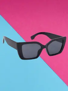 HRINKAR Women Black Lens & Black Cateye Sunglasses with UV Protected Lens