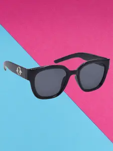 HRINKAR Women Black Lens & Black Round Sunglasses with UV Protected Lens