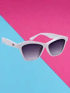 HRINKAR Women Grey Lens & White Cateye Sunglasses with UV Protected Lens