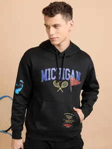 KETCH Black Typography Printed Hooded Drop-Shoulder Sleeves Relaxed Fit Sweatshirt