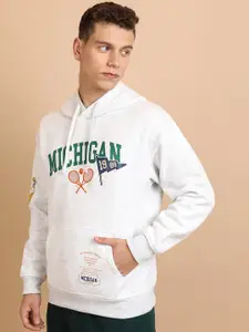 KETCH White Typography Printed Hooded Drop-Shoulder Sleeves Relaxed Fit Sweatshirt