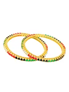 Yellow Chimes Set Of 2 Crystal-Plated Stone-Studded Bangles