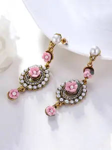 Yellow Chimes Crystals Studded Floral Drop Earrings
