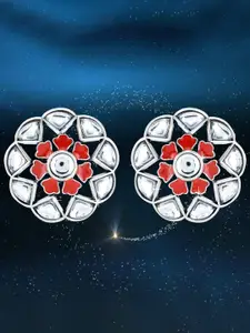 Yellow Chimes Oxidised Kundan Studded Floral Studs