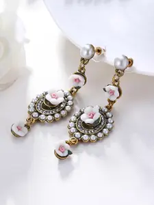 Yellow Chimes Crystal Studded Contemporary Drop Earrings