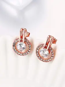 Yellow Chimes 18K Rose Gold Plated Stone studded Contemporary Drop Earrings