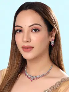 Yellow Chimes SIlver-Plated AD Studded Necklace Set