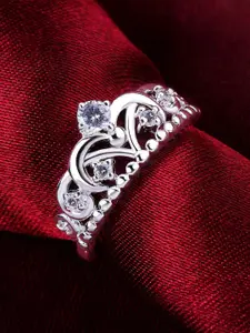 Yellow Chimes Silver-Plated Crystal-Studded Finger Ring