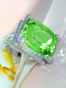 Yellow Chimes Silver-Plated Crystal-Studded Finger Ring