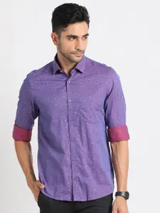 Turtle Men Purple Smart Slim Fit Printed Formal Shirt